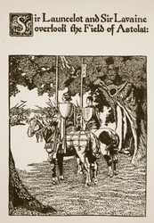 Sir Launcelot und Sir Lavaine überblicken das Feld von Astolat, Illustration aus 
